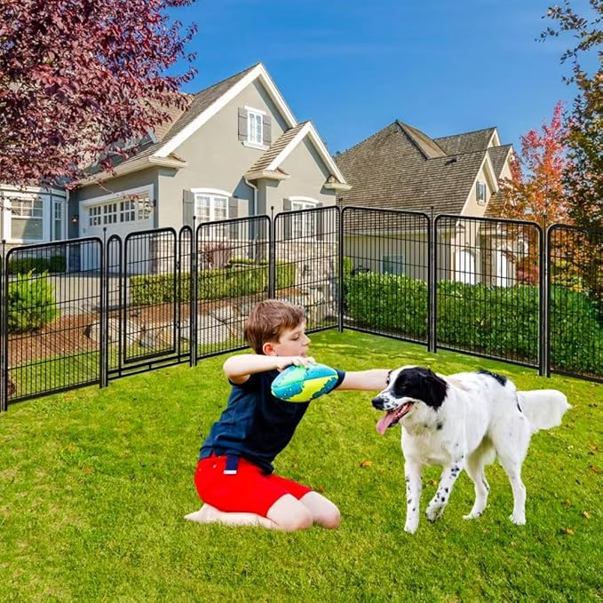 12 Panels Tall Garden Fence Animal Barrie, 48 in(H) X26.6 Ft(L) Wide Door Low Threshold Dog Fence, Black Pet Fence Outdoor, Garden Fence with Gate, Dog Fences Outdoor for Yard