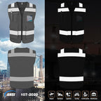 TCCFCCT Mesh Reflective Safety Vest with 5 Pockets High Visibility Vest for Men Women, Work Vest with Horizontal Strip for Walkie-talkie and ID Card, Meets ANSI/ISEA Standards, Grey, 4XL