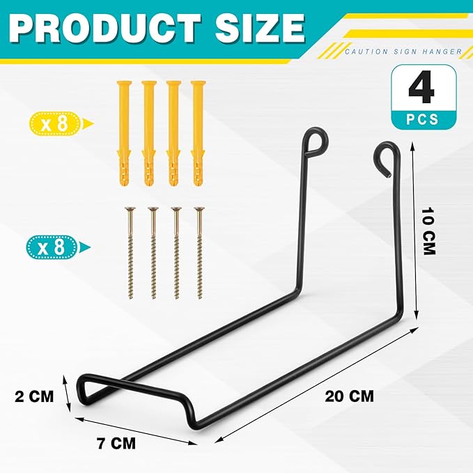4 Pack Caution Wet Floor Safety Sign Hanger, Wall Mount Sign Hangers with 20 Signs Capacity(Total), Stainless Steel for Easy Installation, Ideal for Commercial Use, Schools, Hospitals