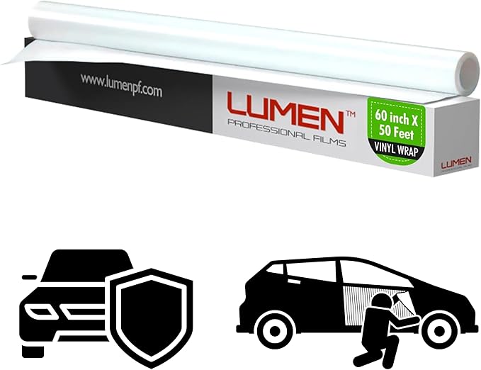 Lumen Clear Vinyl Wrap Paint Protection Film (PPF) For Cars | 60" x 50' | Top Coated Clear Vinyl Hybrid Protective Film For Cars | Scratch & Stain Resistant, Self-Healing, UV Protection, Universal Fit
