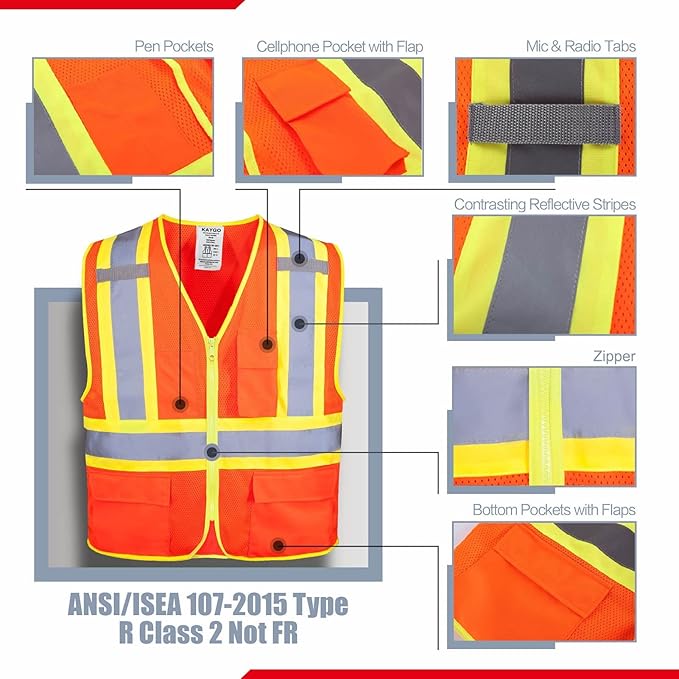 KAYGO Safety Vest with Pockets - High Visibility Reflective Vest ANSI Class 2 Construction Vest
