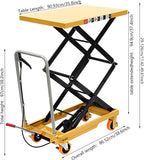 Hydraulic Lift Cart, Double Scissor Design with 770 lbs Load Capacity, 49.6" Max Lift, 4 Locking PU Wheels & Safety Guard for Material Handling and Transportation