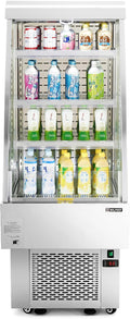 WILPREP Commercial Display Refrigerator, 24" Open Air Merchandiser with 8.1 cu. ft. Volume LED Lighting Night Curtain, Grab and Go Display Refrigerator Showcase for Store Cafe Bar Shop