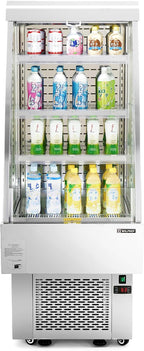 WILPREP Commercial Display Refrigerator, 24" Open Air Merchandiser with 8.1 cu. ft. Volume LED Lighting Night Curtain, Grab and Go Display Refrigerator Showcase for Store Cafe Bar Shop