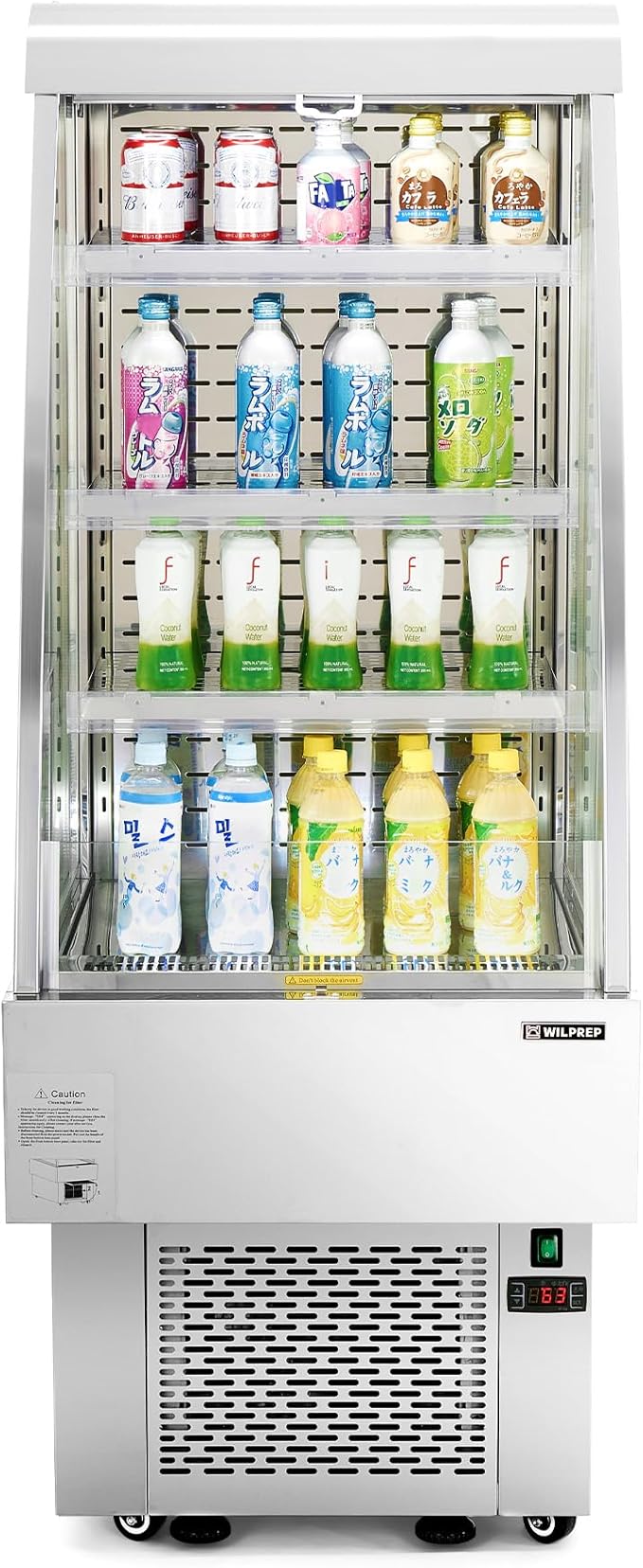 WILPREP Commercial Display Refrigerator, 24" Open Air Merchandiser with 8.1 cu. ft. Volume LED Lighting Night Curtain, Grab and Go Display Refrigerator Showcase for Store Cafe Bar Shop