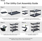 3-Tier Rolling Utility Cart with Wheels, 540 lbs Capacity Service Cart, Commercial Kitchen Cart with 4 Lockable Swivel Casters for Restaurant/Home/Warehouse/Office (40 x 20 x 38 in)