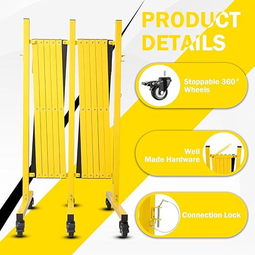 17FT Traffic Barricade with Casters, Metal Expandable Barricade, Folding Security Gate, Retractable Fence Outdoor Barricade Fence for Construction Area, Traffic Control