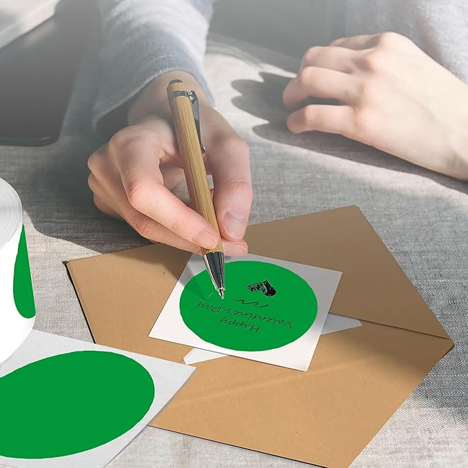 4 Inch Large Green Circle Thermal Labels, Self-Adhesive Round Inventory Stickers, Multi-Purpose Round Roll Thermal Printing Stickers for Business and Domestic Use-300 Labels/Roll