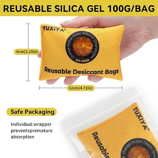 100g-12Pack Rechargeable Silica Gel Desiccant Packets, Color Indicating Desiccant Packs for Storage,Moisture Absorbers for Storage Bins, Suitcase,Gun Safe, 3D Filaments