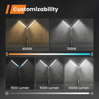 10000 Lumen Work Light with Stand, GoGonova 87'' Rechargeable Dual Power Source Led Work Light with Stand, Dual-Head Led Tripod Work Light with 1500/5000/10000 Lumen, 4000/7000K Dimmable