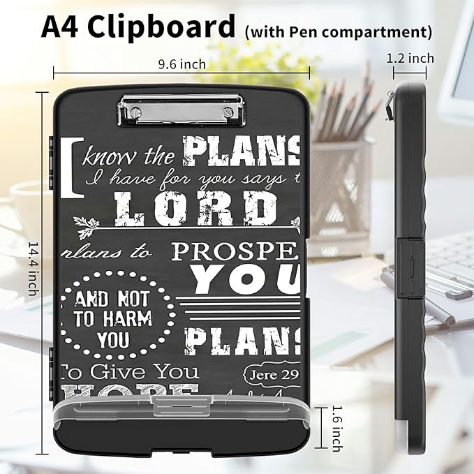 Clipboard with Storage High Capacity Plastic Nursing Clipboards with Pen Holder File Folder Storage Box Clipboard with Heavy Duty Clips for Teacher,Doctor,Offices-Jeremiah 29-11 Bible Verse