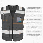 TCCFCCT Mesh Reflective Safety Vest with 5 Pockets High Visibility Vest for Men Women, Work Vest with Horizontal Strip for Walkie-talkie and ID Card, Meets ANSI/ISEA Standards, Grey, 4XL