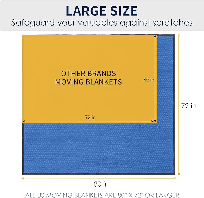 Moving Blankets 12 Packs, Extra Large 80"x72" Furniture Moving Pads, Reusable Packing Blankets, Professional Quilted Furniture Shipping & Storage Pads for Couch Desk Cabinet Appliances, Blue and Black