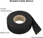 MECCANIXITY Braided Cable Sleeves Heat Shrinkable Fabric Sleeving, 1" 40ft Black 2:1 Ratio Heat Shrinkable Cord Protector for Harness Cable, Network Cable Protection, Cable Management