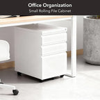 Mount-It! 3 Drawer File Cabinet with Lock and Wheels, Under Desk Storage Filing Pedestal for Home Office, No Assembly Small Rolling File Cabinet for Legal, Letter, and A4 Files in White