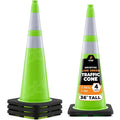 Xpose Safety 36” Lime Green Traffic Cone Dual 6" & 4" Reflective Collar – 4 Pack Multipurpose Premium PVC Safety Cone for Parking, Caution, Construction, Road Crews, Emergency Vehicle - DOT Approved
