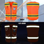TCCFCCT Reflective Safety Vest for Men Women 9 Pockets High Visibility Vest with Fluorescent Yellow Extend Edge, Hi Vis Security Work Vest for Surveyors, Durable and Breathable, (DB-Orange, XX-Large)