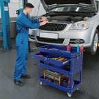 3 Tier Rolling Tool Cart on Wheels, 450 LBS Capacity Tool Cart with Drawers, Heavy Duty Rolling Utility Cart on Wheels, Rolling Tool Work Carts for Garage, Warehouse and Repair Shop,Blue