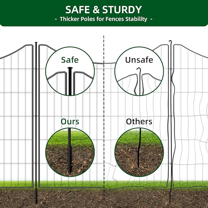 12 Panels No Dig Decorative Garden Fence, 33 in(H) X 27 ft(L) Garden Fencing Animal Barrier, Dogs Rabbits Pets Blocker, Rustproof Metal Decorative Fences for Yard, Outdoor, Patio
