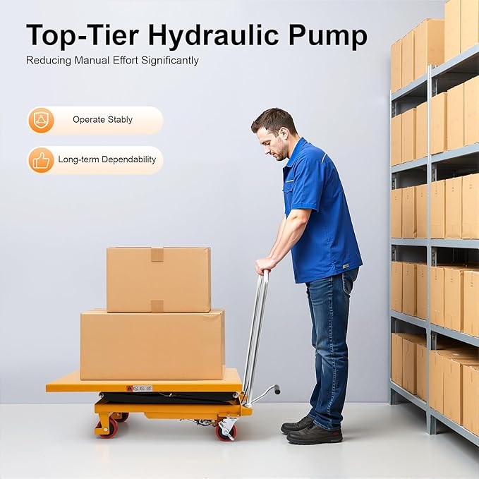 Hydraulic Lift Cart, Double Scissor Design with 770 lbs Load Capacity, 49.6" Max Lift, 4 Locking PU Wheels & Safety Guard for Material Handling and Transportation