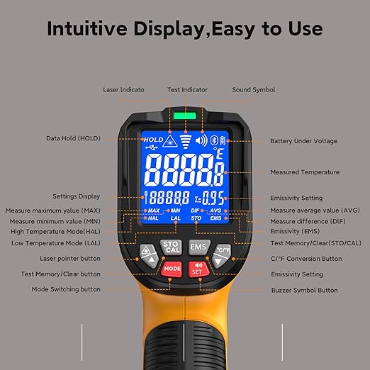 -58°F to 3992°F High-Temp Infrared Temperature Gun, Industrial Laser Thermometer Gun High Precision Triple Laser Non-Contact Pyrometer Termometer for Furnace, Kiln, Forge, Furnace, Engine, HVAC
