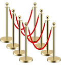 8PCS Gold Stanchion Post with 5 Ft Rope Stainless Steel Crowd Control Barriers Used for Theaters Parties Wedding Museums Exhibition