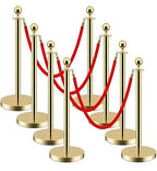 8PCS Gold Stanchion Post with 5 Ft Rope Stainless Steel Crowd Control Barriers Used for Theaters Parties Wedding Museums Exhibition