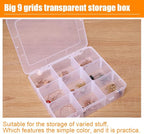 2 Pcs 9 Grids Clear Organizer Box Plastic Storage Container with Adjustable Dividers for Electronics Jewelry Beads Art DIY Crafts Fishing Small Parts