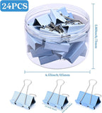 Temiary Aesthetic Binder Clips, 24 Pcs 1.6 Inches Small Metal Binder Clip with Clear Storage Container, Binding Paperwork Clamps for School Teachers Office Supplies (Blue)