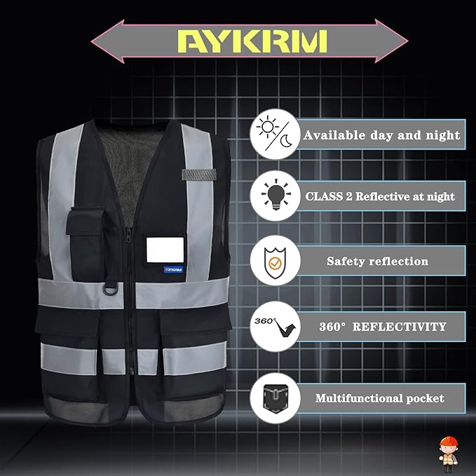 A-SAFETY 6XL 7XL 8XL black safety vest big and tall