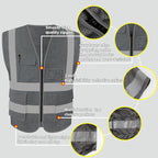 HYCOPROT High Visibility Mesh Safety Reflective Vest with Pockets and Zipper, Meets ANSI/ISEA Standards