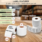 Arkscan 2 Rolls of 2.25 x 1.25 Direct Thermal Labels, Compatible with Arkscan and Zebra Label Printers, 1000 Labels per Roll