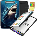 Clipboard with Storage,Office Supplies Nursing Clipboards Folder with Pen Holder Plastic Storage ClipBoard Foldable for Teacher Nurse,Shark in Sea