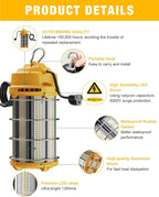 LED Temporary Work Light 150W 5000K 19,500lm Outdoor Construction Lights Job Site Lighting 10ft Cord Dust Waterproof Hanging Lighting