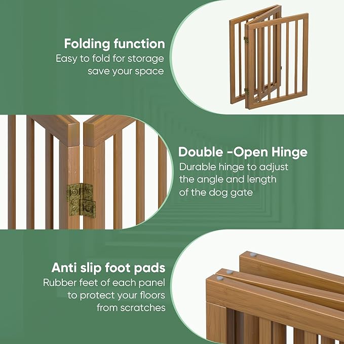 Freestanding Dog Gates for Doorways, Foldable Dog Gate Indoor, Pet Gates for Doorways Bedroom, Puppy Gate with Metal Support Feet, Room Divider 3 Panels (Walnut)
