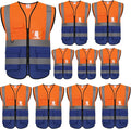 zojo High Visibility Safety Vests With Pockets, Pack of 10,Wholesale Reflective Vest for Outdoor Works, Cycling, Jogging, Walking,Sports - Fits for Men and Women(2XL-Mix Orange & Blue)