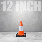 Fluorescent Orange/Green PVC Traffic Cones, Heavy Black Base Parking Lot Cone Structurally Stable Weatherproof Road Construction Safety Cones (8, Orange, 12" Small)