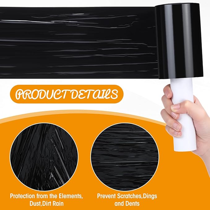 Sherr 5 Inch Stretch Shrink Film Roll Plastic Wrap for Moving Packing with Handle 800 Feet 80 Gauge Thick Industrial Self-adhering for Packaging Furniture Luggage Supplies (Black, 20 Pack)