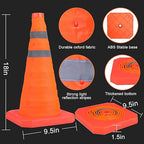 [3 Pack]18 Inch Collapsible Traffic Safety Cones - Parking Cones with Reflective Collars, Orange Safety Cones for Parking lot, Driveway, Driving Training etc
