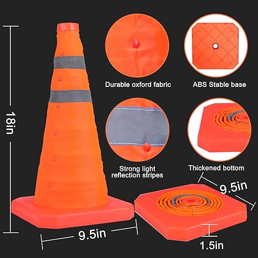 [5 Pack]18 Inch Collapsible Traffic Safety Cones - Parking Cones with Reflective Collars, Orange Safety Cones for Parking lot, Driveway, Driving Training etc