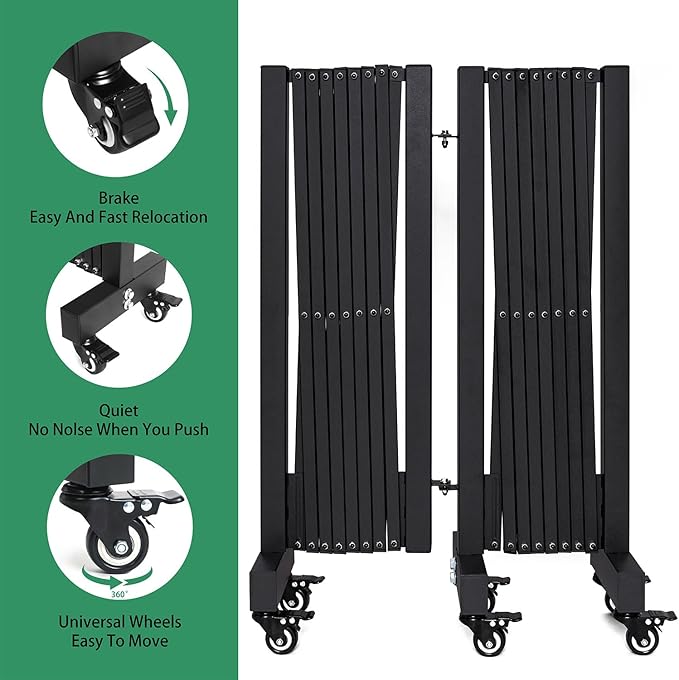 16.5FT Expandable Barricade Gate, Expandable Metal Barricade Gate Alloy Fence and 270 Degrees Direction Adjustment with Wheels, for Industrial or Residential Use (Black, 16.5FT)