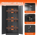 Metal Storage Cabinet with Adjustable Shelves, Garage Tool Cabinet with 2 Lockable Doors for Office, Home, Garage, Require Assembly, Black
