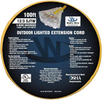 100 ft Outdoor Extension Cord Waterproof - 12 Gauge Heavy Duty Extension Cord 100 ft - Lighted Outdoor Extension Cords with Multiple Outlets - Watts Wire - 100' Grounded - extensiones electricas