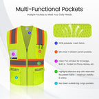 Security Vest for Men Women, Safety Vest for Men Women, Hi Vis Neon Safety Work Wear with Reflective Strip, ANSI Compliant, Yellow, 4XL