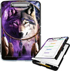 Clipboard with Storage High Capacity Plastic Nursing Clipboards with Pen Holder File Folder Storage Box Clipboard with Heavy Duty Clips for Teacher,Doctor,Offices-Dream Catcher Wolfs