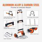 VEVOR Folding Hand Truck and Dolly, 309 Lbs Capacity, Aluminum Foldable Cart, Heavy-Duty Luggage Trolley Cart with Telescoping Handle and PP+TPR Wheels for Home, Office, Shopping, Travel