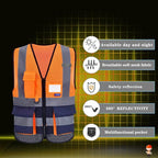 A-SAFETY High visibility vest,Reflective Safety Vest Workwear 7 Pockets Hi Vis Durable Vest with Reflective Tapes 4 Lower Pockets,Orange&Navy XXXL