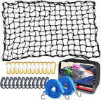 Bungee Cargo Net 4' x 6' Stretchable to 8' x 12' for Pickup Truck Bed Trailer Luggage Net Heavy Duty Tie-Down Mesh with 12 Pcs Hooks and Metal Carabiner Clips