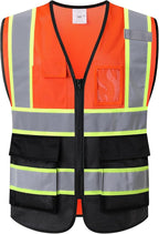 Reflective Mesh Safety Vest for Men Women with 5 Pockets and Zipper Front High Visibility Mesh Vest Hi Vis Construction Work Vest,Meets ANSI/ISEA Standards(EK175-Orangeblack-3XL)