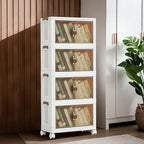 4 Tier Plastic Stackable Storage Bins and Boxes Organizer, Foldable Containers, Stackable Closet Organizers, Collapsible Boxes, White (4 Tier, 23.6″)